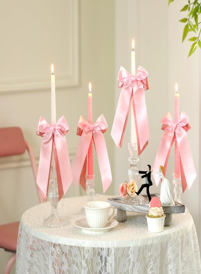 FineCheer 12 Pcs Pink Valentines Candlestick Bows Decor Double-layer Satin Ribbon Bow for Candle 7.9'' Pre-tied Bowknot with Ties for Wedding Coquette Bridal Shower Pink Party Decor Table Centerpieces - Image 1